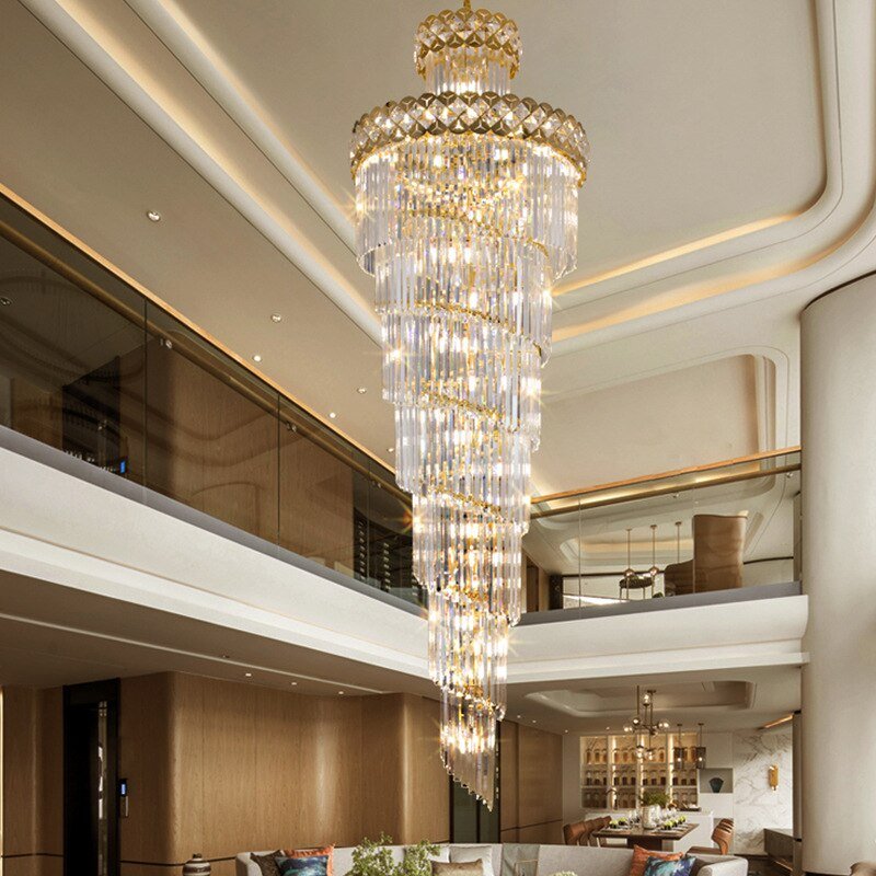Grande lampadario moderno di cristallo per scale Villa lunga Catena di illuminazione