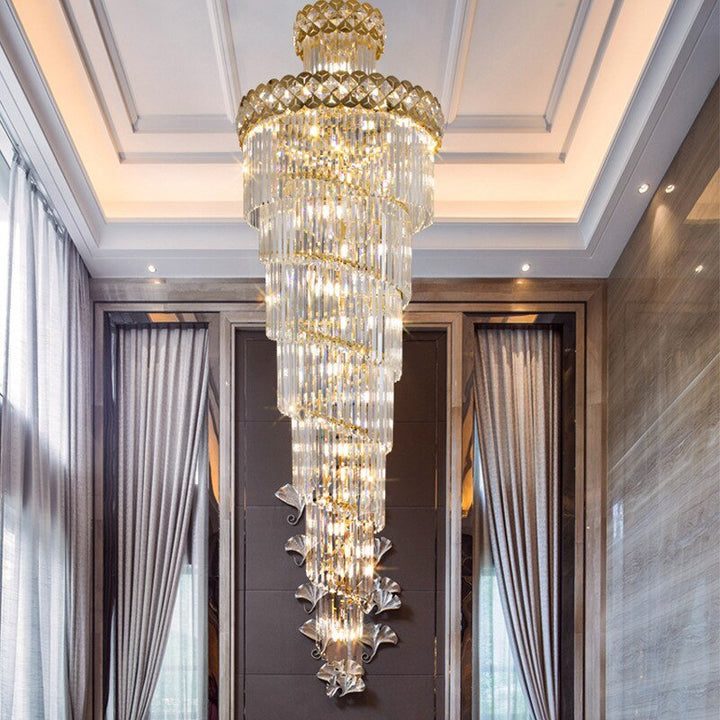 Large Modern Crystal Chandelier For Staircase Long Villa Chain Lighting Fixture