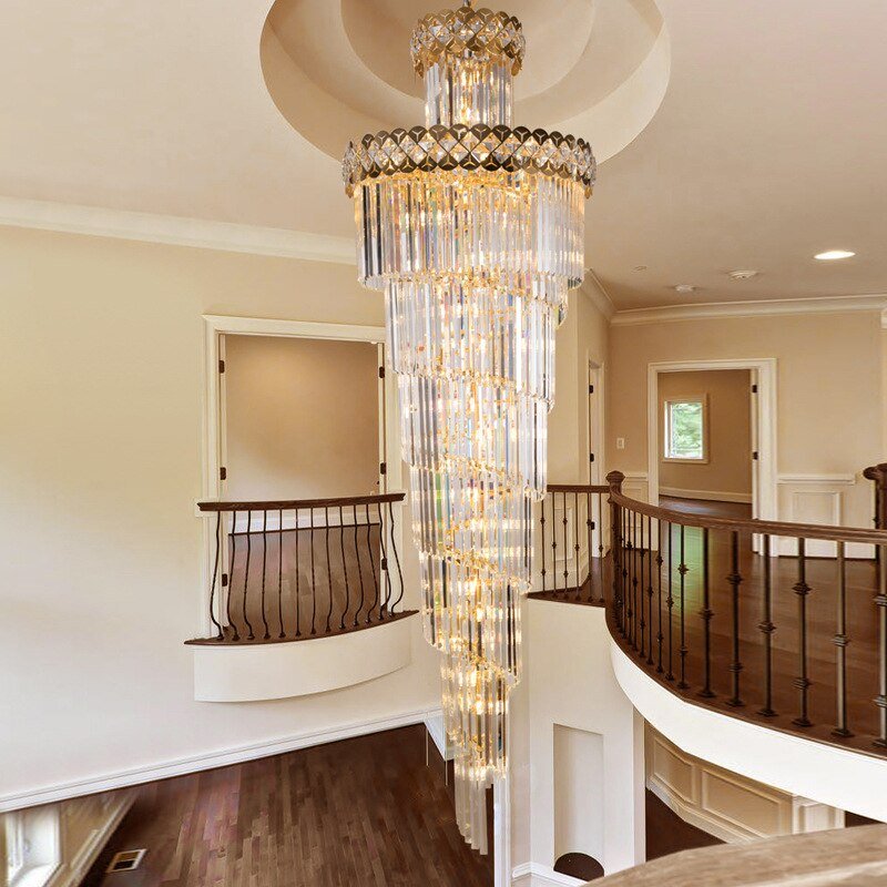 Gran araña de cristal moderno para la escalera de Villa larga cadena de iluminación accesorio