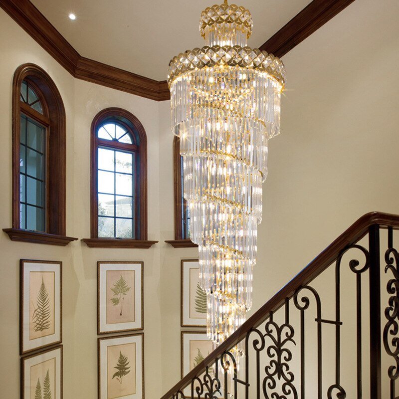Gran araña de cristal moderno para la escalera de Villa larga cadena de iluminación accesorio