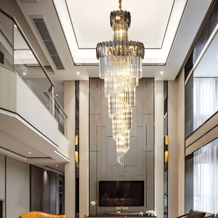 Grand lustre moderne en cristal pour escalier en colimaçon Lobby Hallway Design