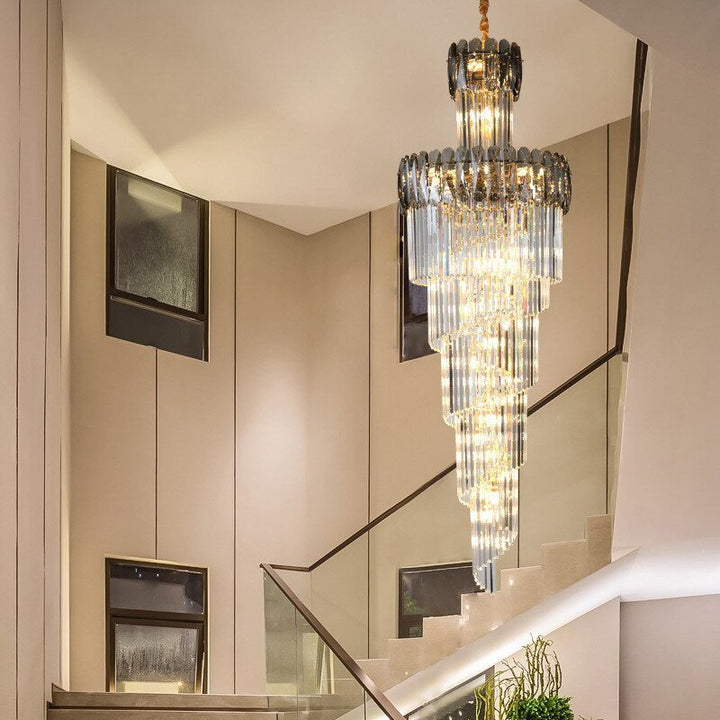 Large Modern Crystal Chandelier For Staircase Spiral Design Hallway Lobby