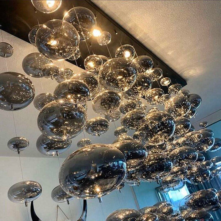 Grand lustre moderne en verre soufflé ovale Bubble Ball LED