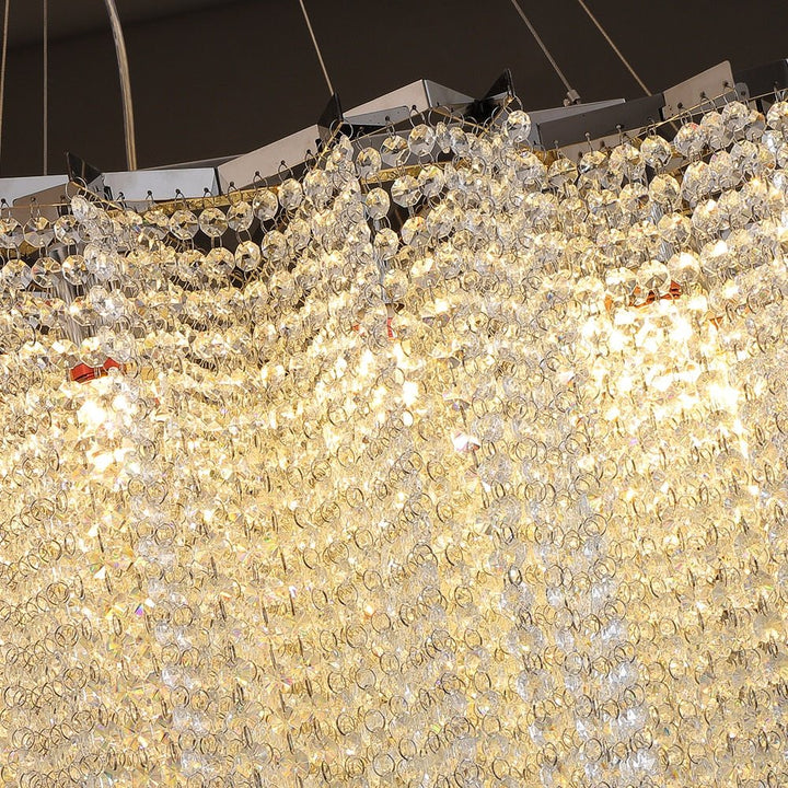 Grande lampadario di cristallo moderno di forma rotonda per la scala del soggiorno