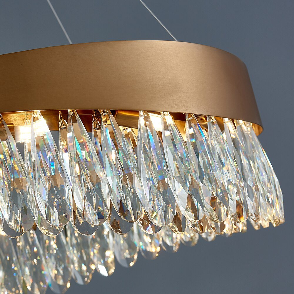 Led Børstet Guld Stue Lysekrone Kunst Design Luksus K9 Krystal Lampe Lysarmatur Moderne Rund