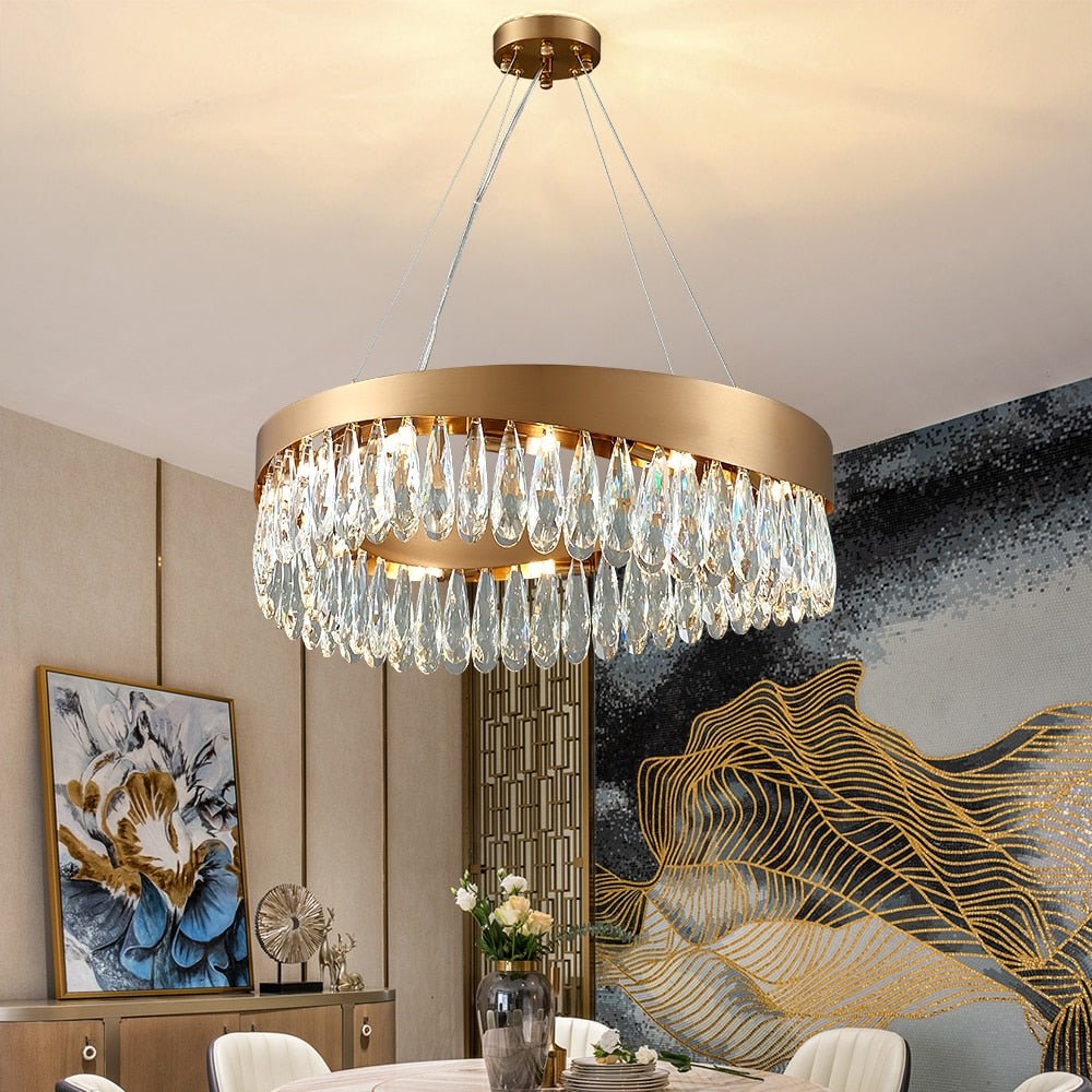 Chandelier de salon à Led en or brossé Art Design Luxury K9 Crystal Lamp Light Fixture Modern Round