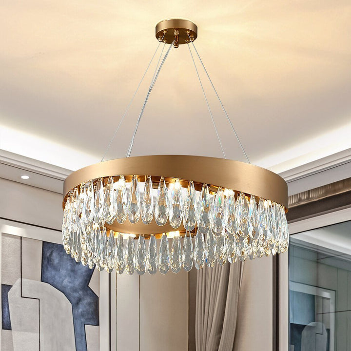 Led Brushed Gold Living Room Chandelier Art Design Luxury K9 Crystal Lamp Light Fixture Modern Round