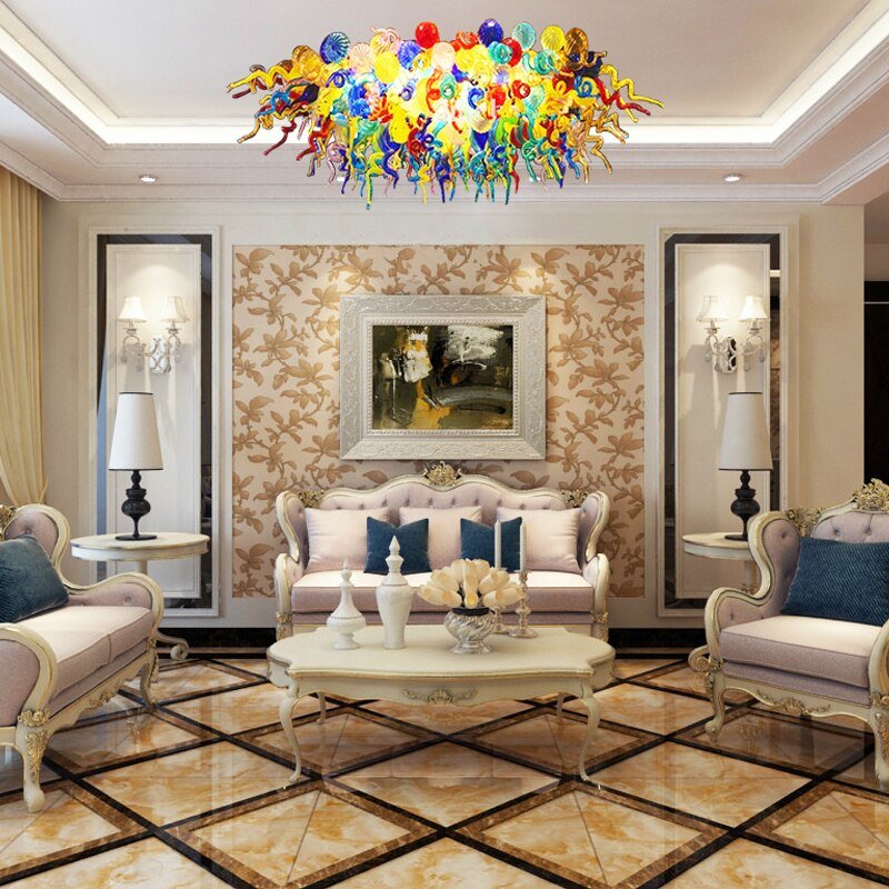 Luxe Art Lamp Murano Multicolor Bubbles LED Geblazen Glas Plafond Gemonteerde Kroonluchters voor Eetkamer