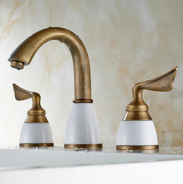 Luxury Basin Faucet 8 Inch Water Tap Brass Ceramic & Diamond Bathroom Faucet Antique Widespread Basin Sink Faucet