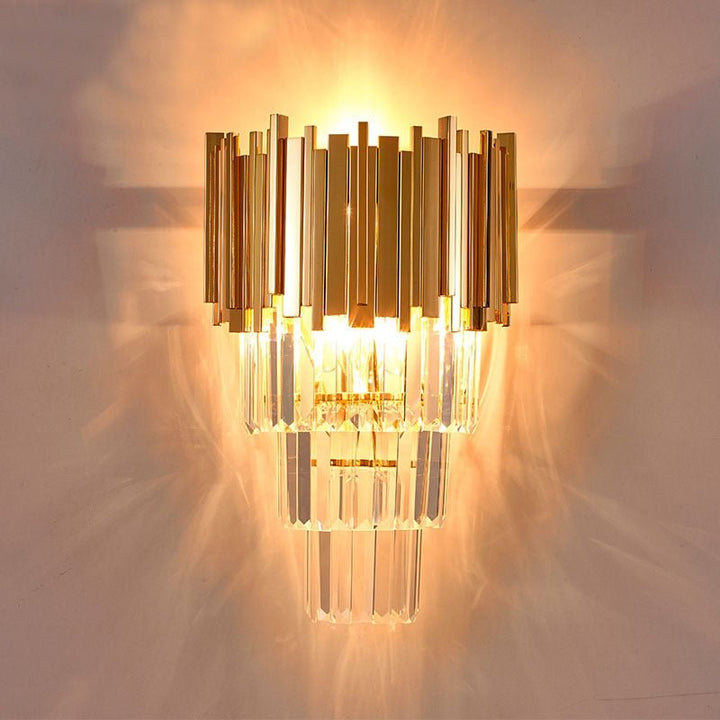 Lujo Cristal Salón Pared Lámpara Iluminación Oro Cromo Acero Pulido Pared Lámpara Dormitorio Pasillo