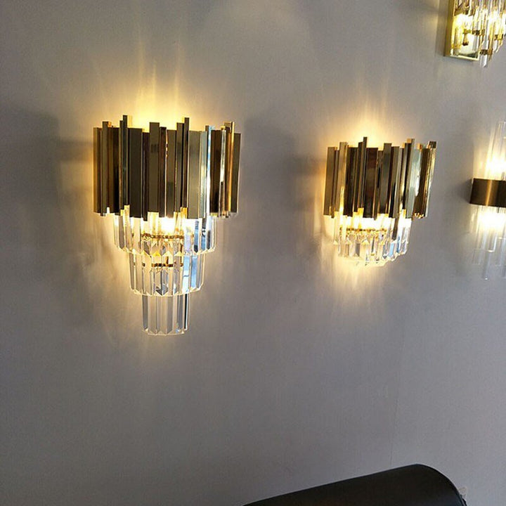 Lampe murale de luxe en cristal pour le salon, chrome doré, acier poli, lampe murale pour la chambre à coucher et le hall d'entrée