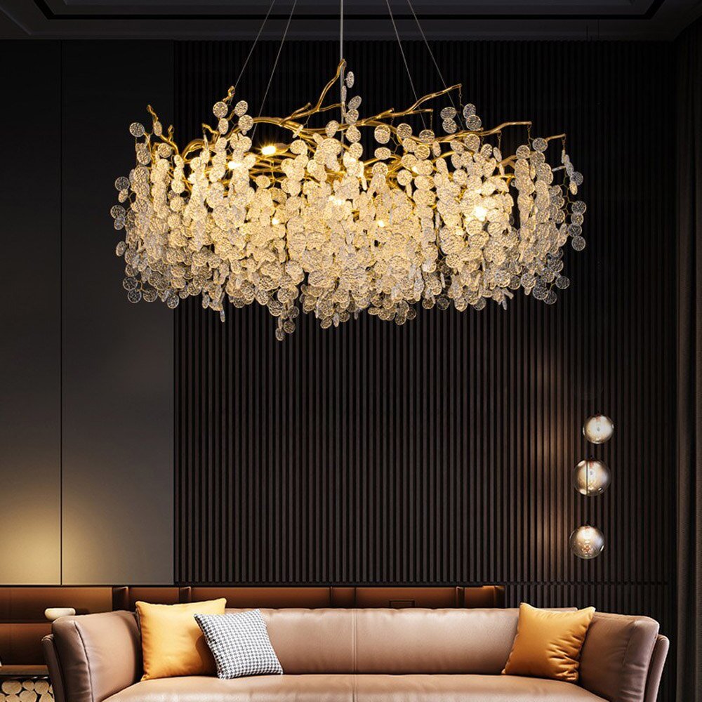L'illuminazione del lampadario di vetro di design per il soggiorno L'apparecchio Plafonnier Gold Sala da pranzo