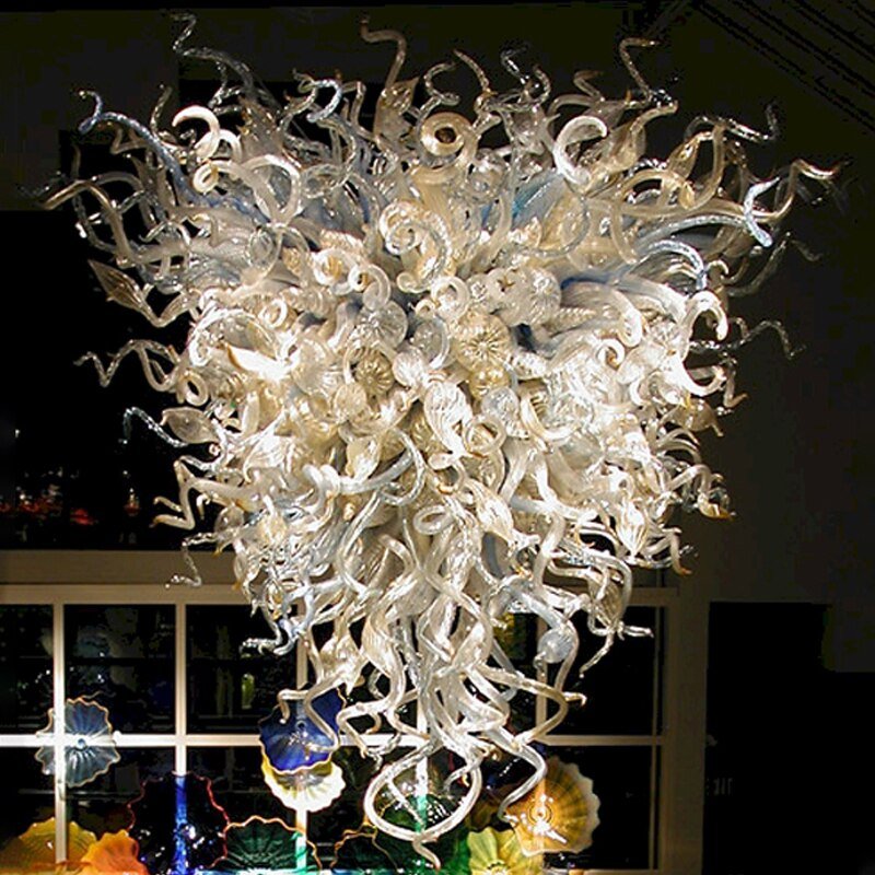 Lujo Iluminación para el Hogar Fuente de Luz LED Lustre Beige Color Murano Glass Chandelier