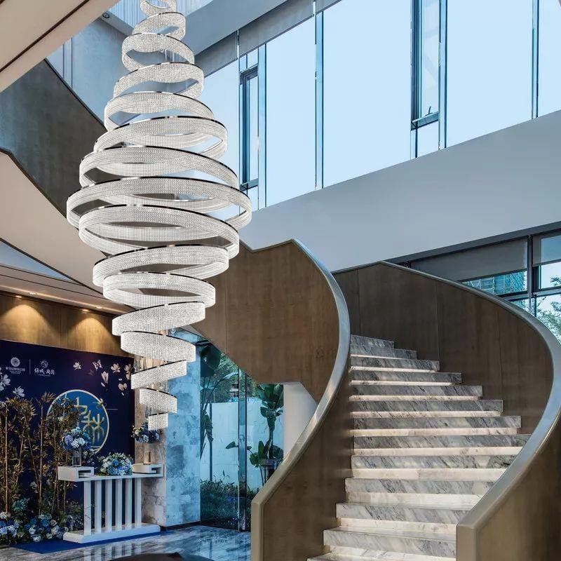 Luxury Large Modern Ring Staircase Crystal LED Chandelier Pour Salon Lobby