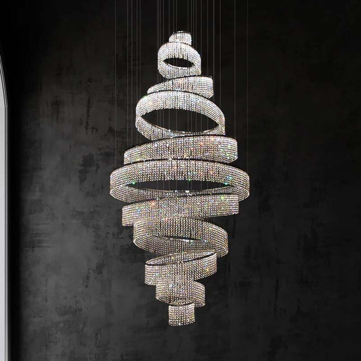 Luksus Stor Moderne Ringtrapp Krystall LED-lysekrone For Living Room Lobby 