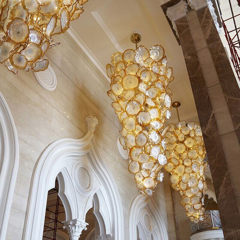 Lusso Grande lampadario di vetro soffiato a mano di Murano Piastra di fiori Illuminazione d'arte moderna