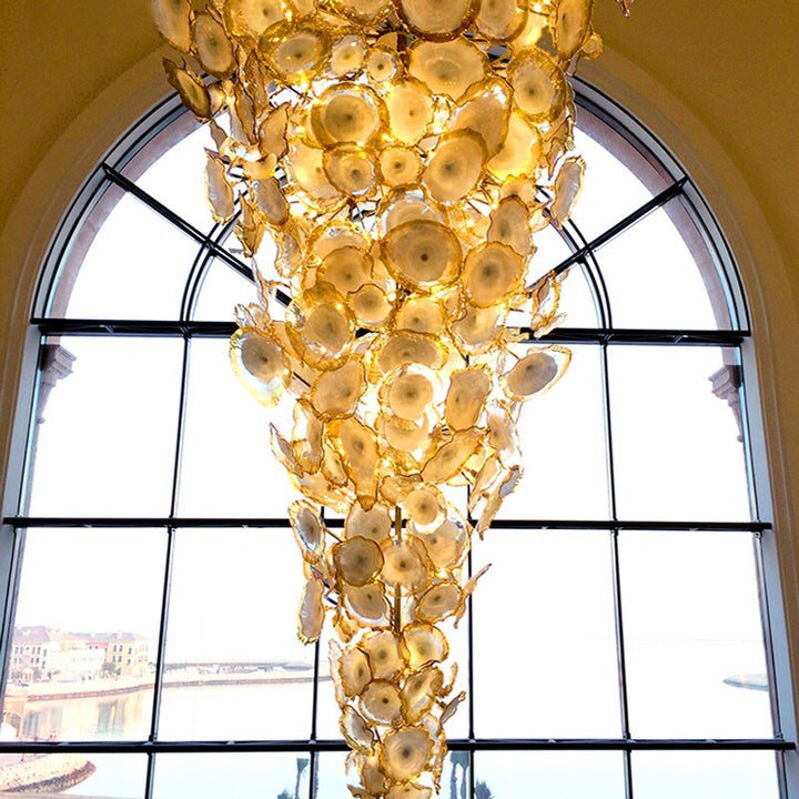 Luksus stor Murano håndlaget blåst glass lysekrone Blomsterplate moderne kunstbelysning