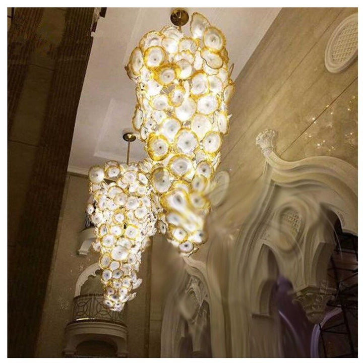 Luxuriöser großer Kronleuchter aus mundgeblasenem Muranoglas Blumenteller Moderne Kunst Beleuchtung
