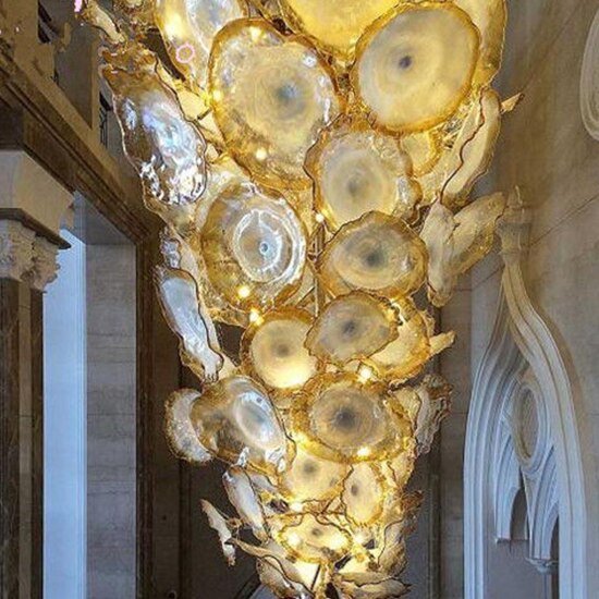 Luksus stor Murano håndlaget blåst glass lysekrone Blomsterplate moderne kunstbelysning