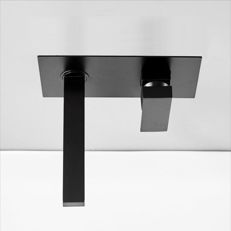 Luxury Matte Black Bathroom Faucet Basin Sink Tap Wall Mounted Square Brass Mixer Tap