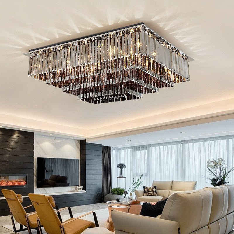 Luxus Modern Schwarz Kristall Decke Kronleuchter Wohnzimmer Quadratische Form