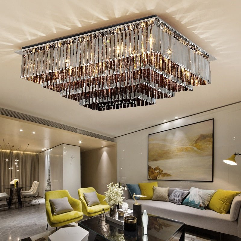 Luxury Modern Black Crystal Ceiling Chandelier Living Room Square Shape