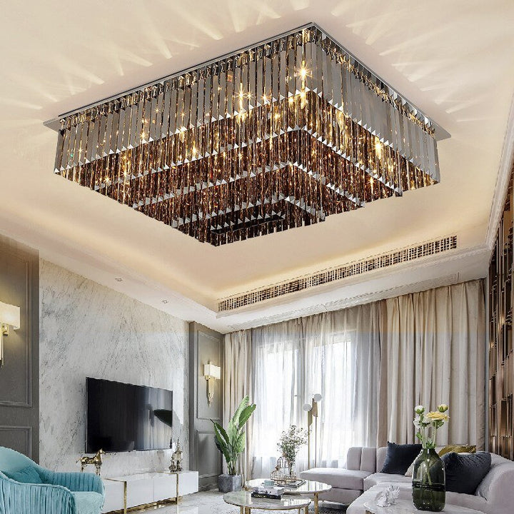Luxury Modern Black Crystal Ceiling Chandelier Living Room Square Shape