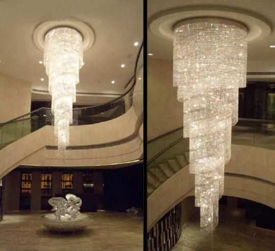 Luxuriöser Moderner Kristallperlen-Kronleuchter für Treppenhaus Langes Loft Schwarzer Beleuchtungskörper