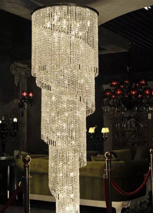 Luxe Moderne Kristallen Kroonluchter Voor Trap Lange Loft Zwart Lichtpunt Villa Lobby Woonkamer