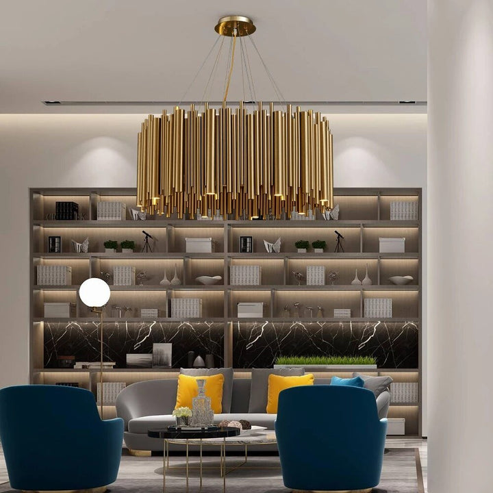 Luxuriöser Moderner Gold Kronleuchter Für Wohnzimmer LED Hängelampe Edelstahl Rund Kreatives Design