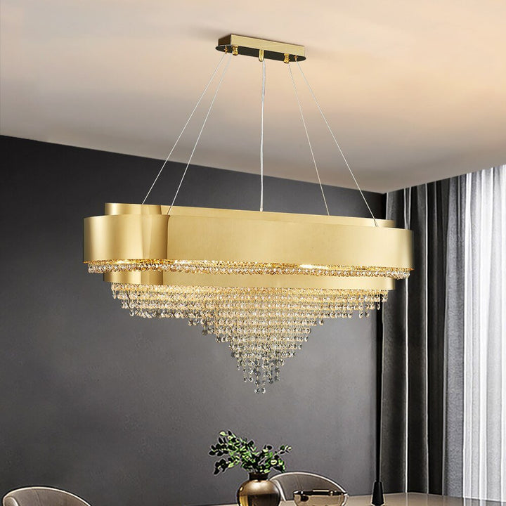 Luksus Moderne Gull Krystalllysekrone Kjøkkenlampe Spisestue rektangel lysarmatur Luster