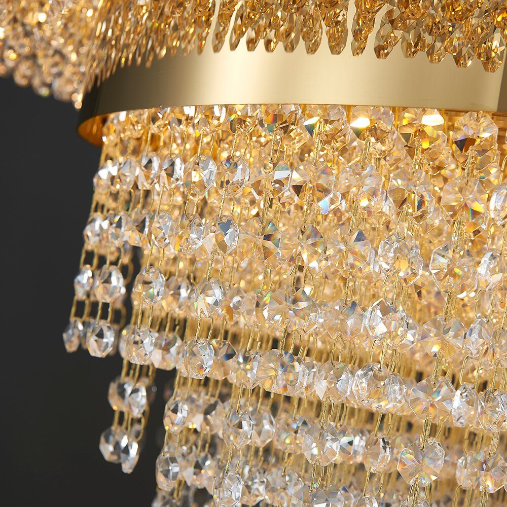 Luksus Moderne Gull Krystalllysekrone Kjøkkenlampe Spisestue rektangel lysarmatur Luster