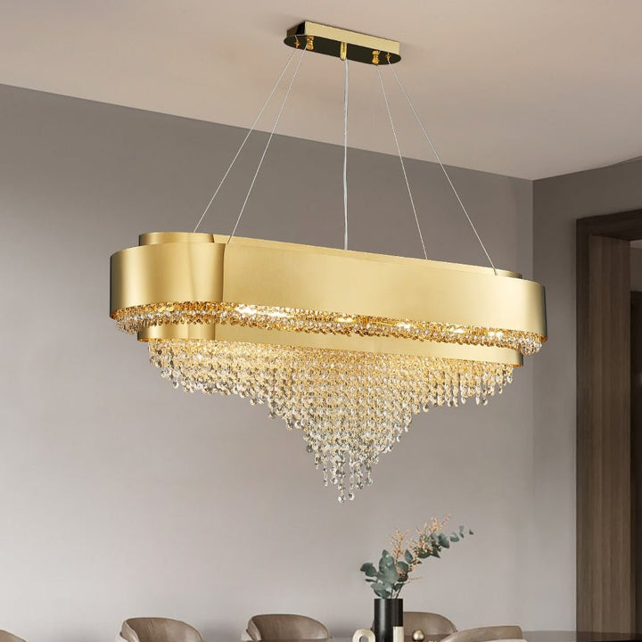 Luxuriöser Moderner Gold Kristall Kronleuchter Küche Lampe Esszimmer Rechteckige Leuchte Lustre