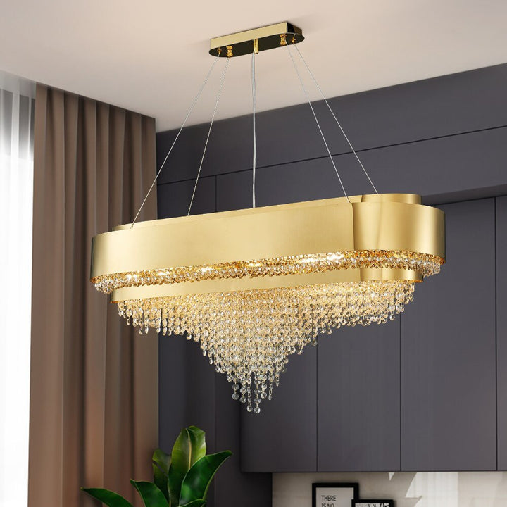 Luksus moderne guld krystal lysekrone køkkenlampe spisestue rektangel lysarmatur Luster