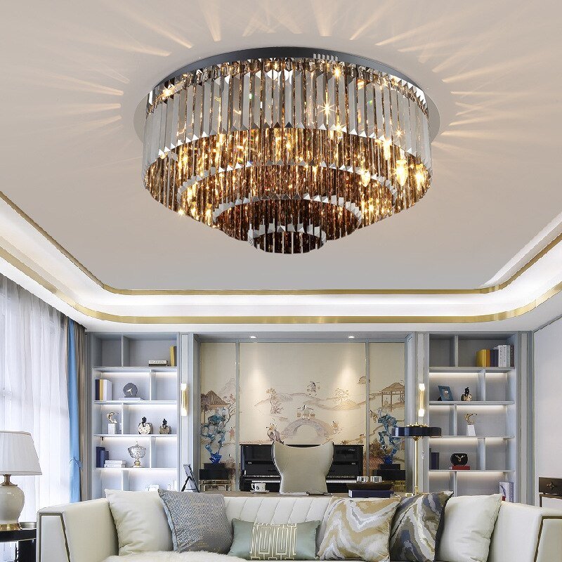 Luxus Modern Rund Schwarz Kristall Decke Licht Kronleuchter Für Wohnzimmer