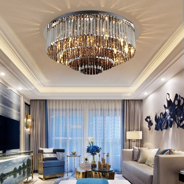 Luxury Modern Round Black Crystal Ceiling Light Chandelier For Living Room