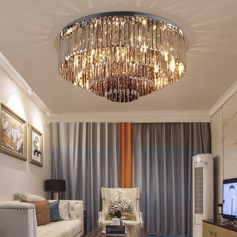 Luxus Modern Rund Schwarz Kristall Decke Licht Kronleuchter Für Wohnzimmer