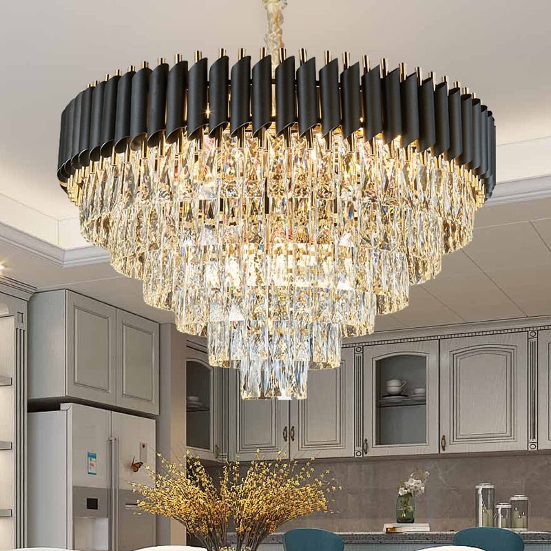 Luxury Round Black Modern Crystal Led Chandelier For Living Room
