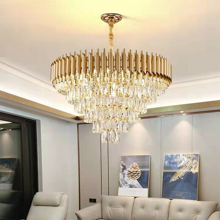 Luxury Round Black Modern Crystal Led Chandelier For Living Room