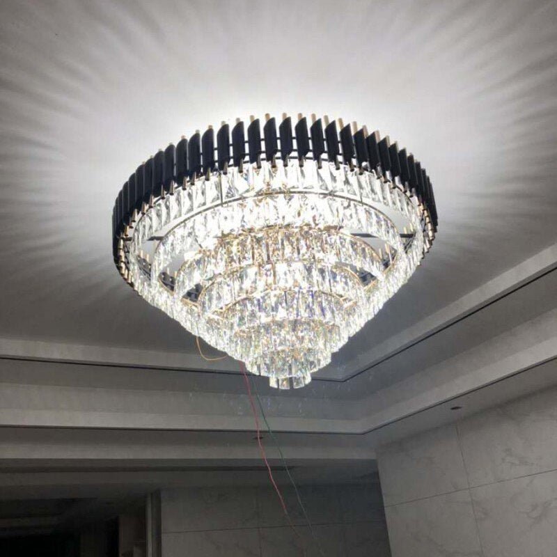 Lusso lampadario rotondo nero moderno di cristallo a led per il soggiorno