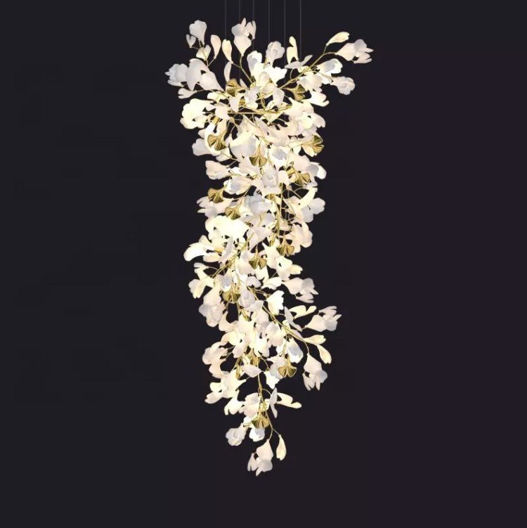 Fiore di lusso in ceramica bianca con rami in rame Lampadario per atrio