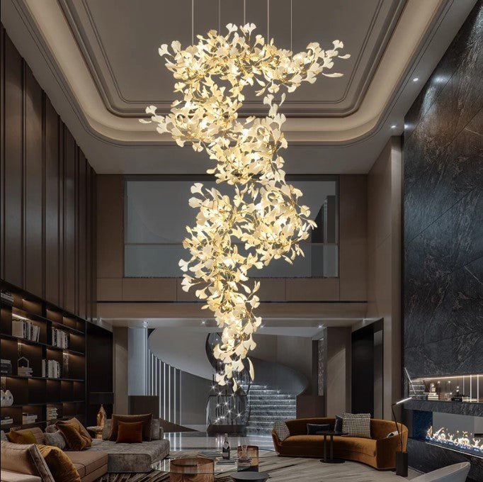 Luxus Weiß Keramik Blume mit Kupfer Zweige Lobby Foyer Kronleuchter