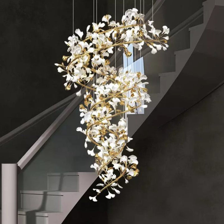 Luxury White Ceramic Flower with Copper Branches Lobby Foyer Chandelier