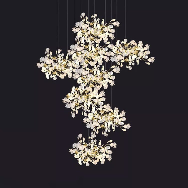 Luxury White Ceramic Leaves Branch Copper Chandelier Flower Lamp