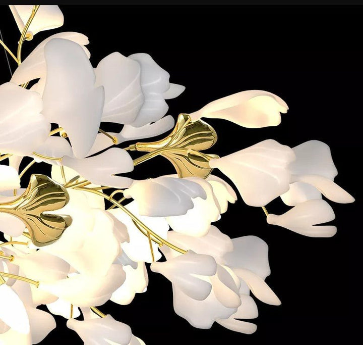 Luxury White Ceramic Flower with Copper Branches Lobby Foyer Chandelier