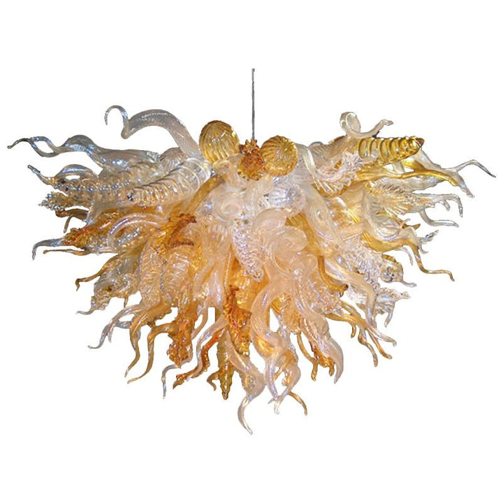 Lampadario a LED in vetro soffiato a mano con lampade a sospensione in ambra di arte moderna