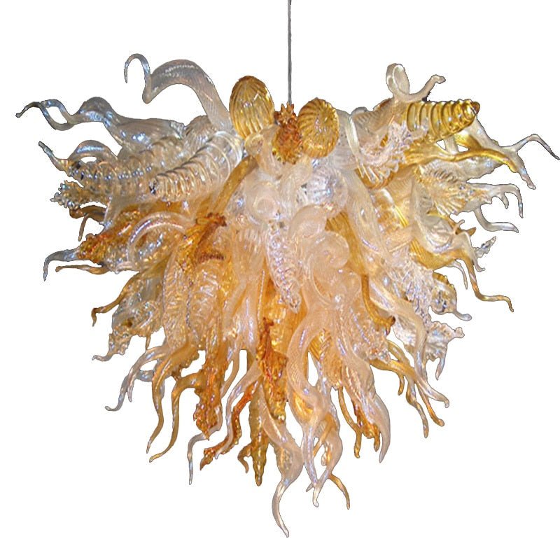 Lampadario a LED in vetro soffiato a mano con lampade a sospensione in ambra di arte moderna
