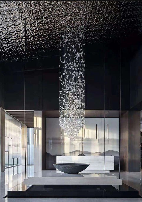 Modern Art Design Black Stone Chandelier Long Staircase Fixtures Luxury Large Light Fixture