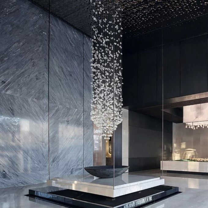 Art moderne Design Lustre en pierre noire Long Staircase Fixtures Luxury Large Light Fixture