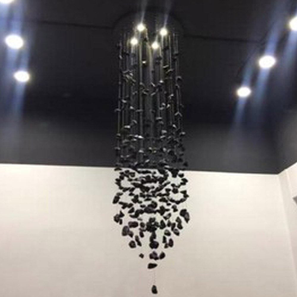 Arte Moderno Diseño Negro Araña de Piedra Escalera Larga Accesorios de Lujo Gran Lámpara